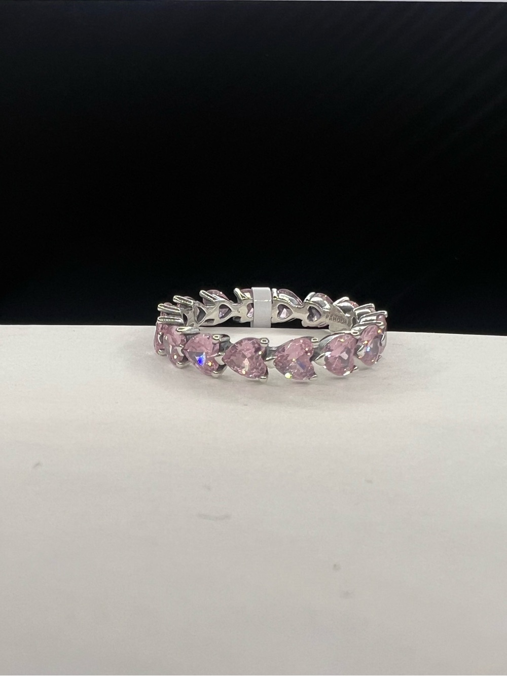 Band of Pink Hearts Ring, Sterling Silver 925, Size: 54/ 7